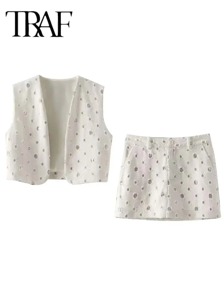 Elegant Sequin Skirt Sets For Women 2 Pieces Shinny Sleeveless Vest Women Suits 2024 Summer Fashion Zipped Skirts Set