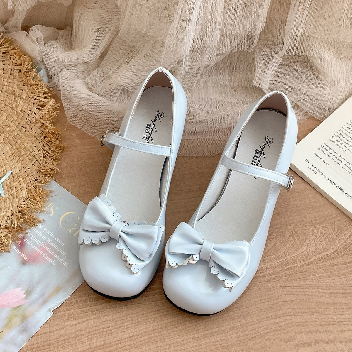 Cute Butterfly-knot Women Lolita Mary Jane Shoes Concise Thick Heel Leather Shoes Ladies Shallow Pumps