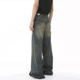 Men's Washed Blue Loose Straight-Leg Jeans