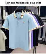 B Letter Embossed Short Sleeve Polo Shirt for Men