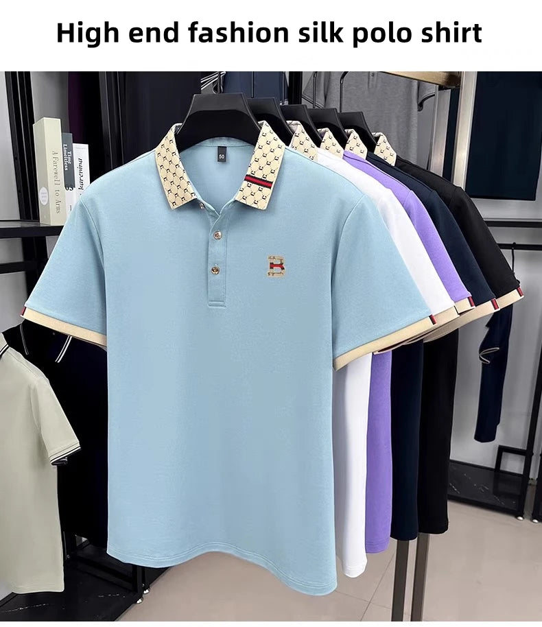 B Letter Embossed Short Sleeve Polo Shirt for Men