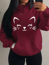 Women's Playful Cat Graphic Fleece Hoodie