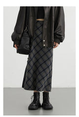 CHIC VEN Women Long Skirt Casual New Sweet Cool Style High Waist Slit Plaid Half Skirt Straight Tube Skirts Spring Autumn 2024