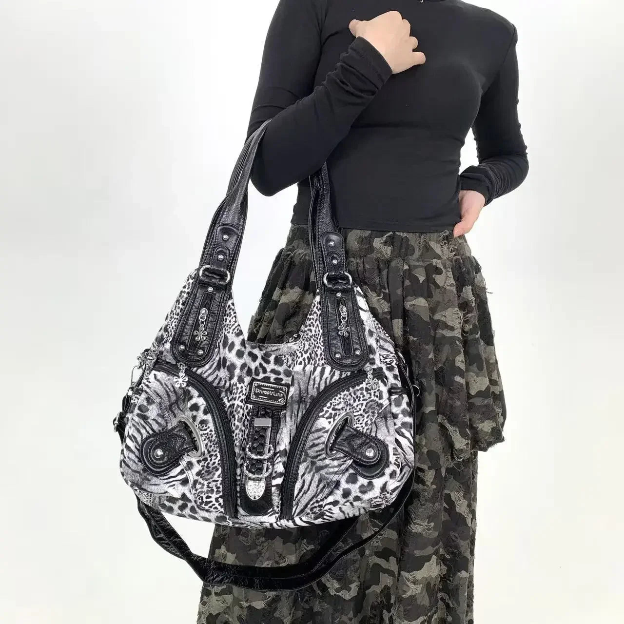 Y2K Leopard Print Shoulder Bag – Vintage Maillard Style