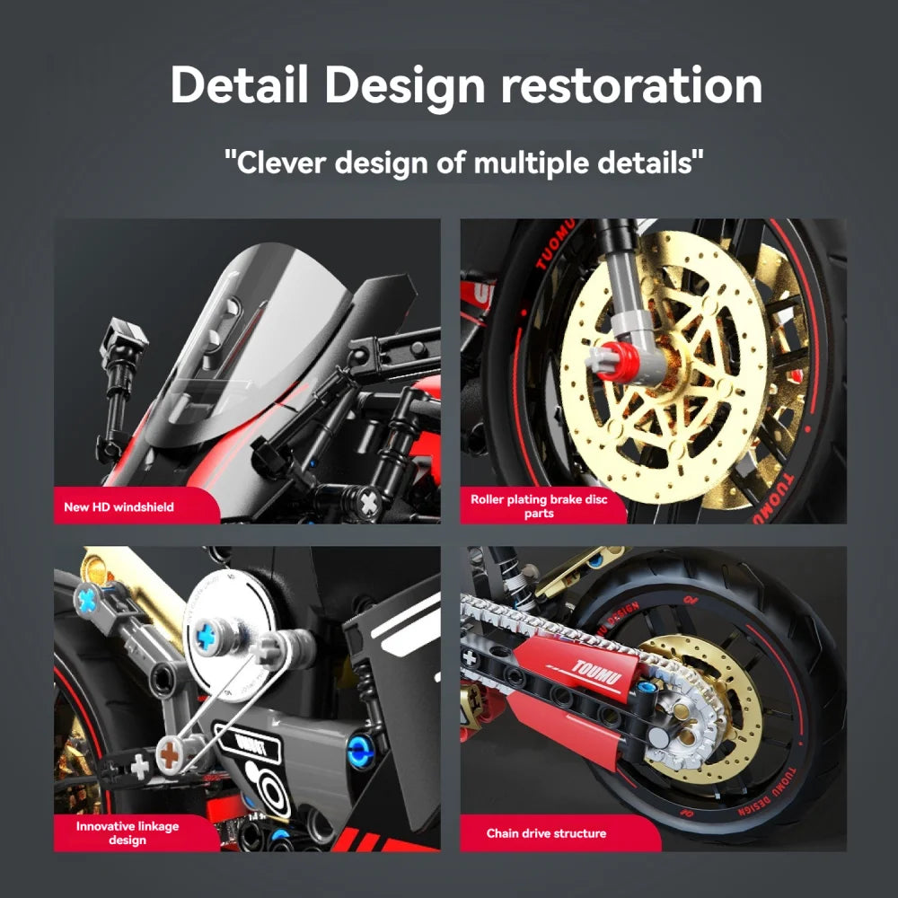 FUNXINEE Technical 1:5 Scale V4 Motorcycle Building Blocks Set MOC Style Assembly Bricks STEM Educational Gift for Boys Girls