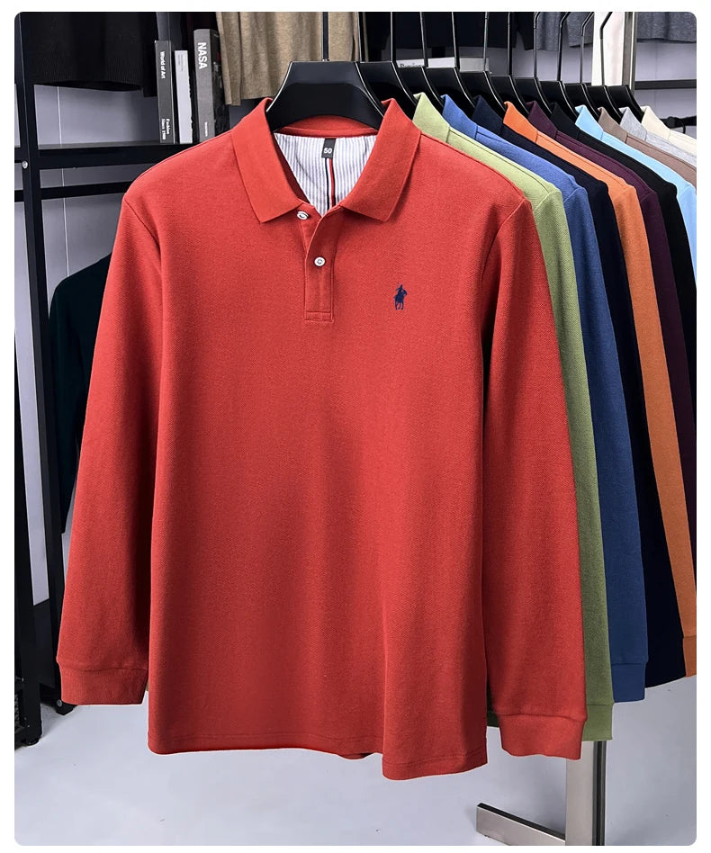Premium Cotton Embroidered Long Sleeve Polo Shirt