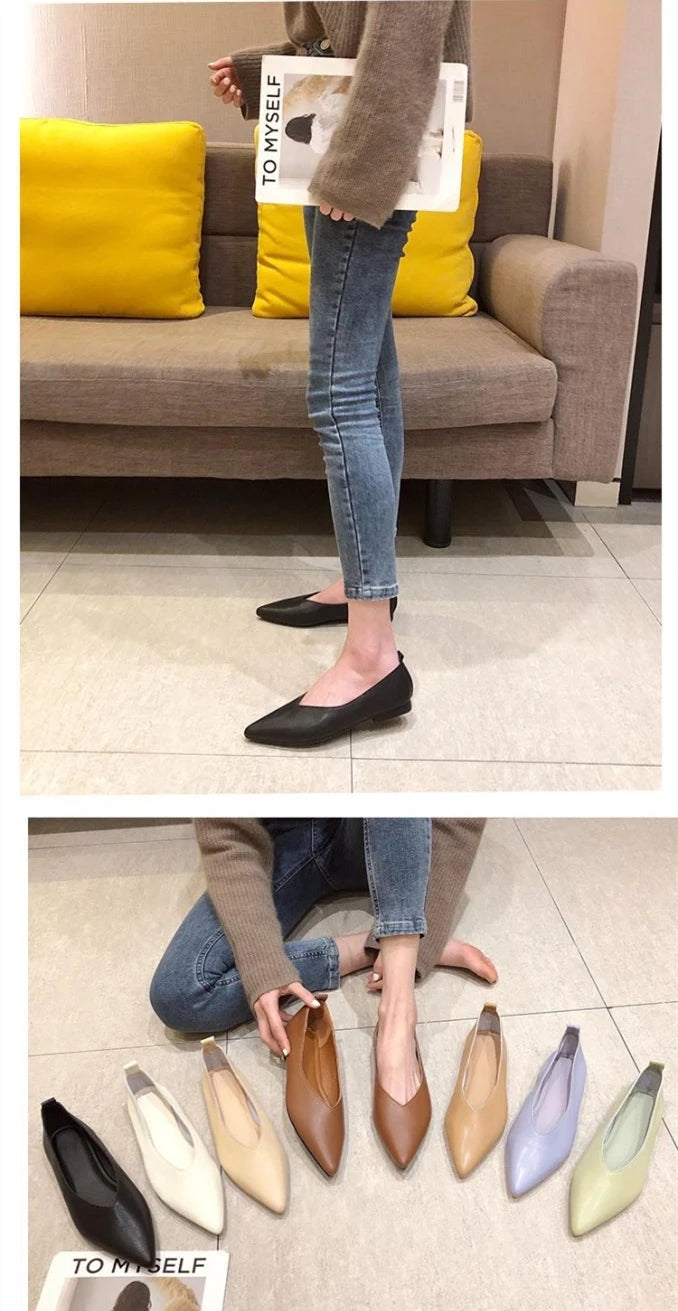 Genuine Leather Pointed-Toe Flats for Women