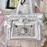 New Y2k Sweet Ita Shoulder Bag Lolita Girl Transparent Tote Bag Women Large Capacity Lace Crossbody Bag Cute DIY Display Handbag