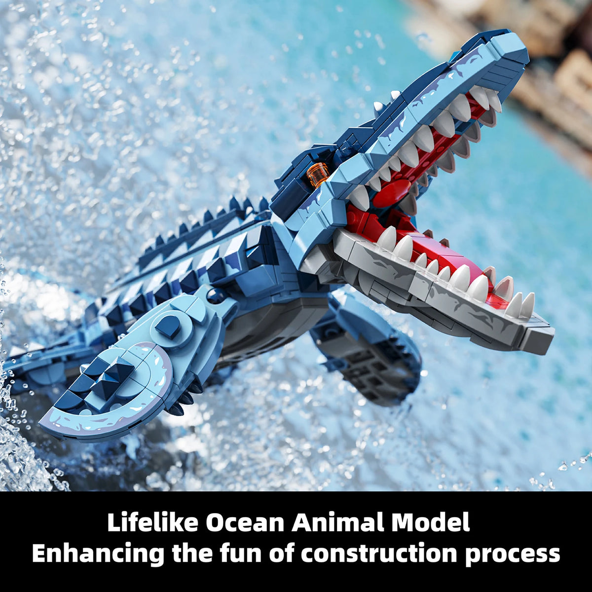 805PCS Blue Dinosaur Building Blocks Toys Model Mosasaurus Dinosaur Assemble Puzzle Bricks Toy Sets For Kid Ornament Gifts