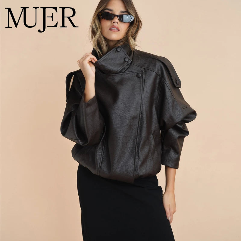 MUJER Faux Leather Windbreaker Jackets for Women Fashion Jacket Woman Warm Winter Women's Coat Outerwears Overcoat Female