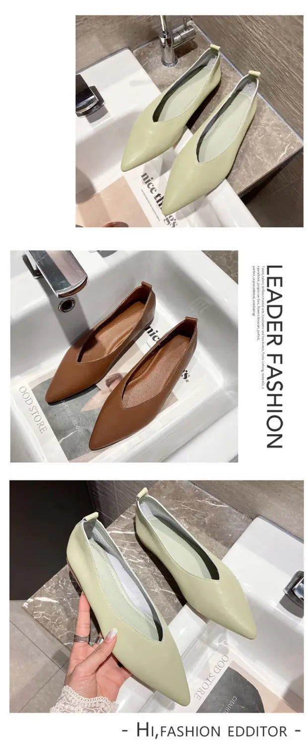 Genuine Leather Pointed-Toe Flats for Women