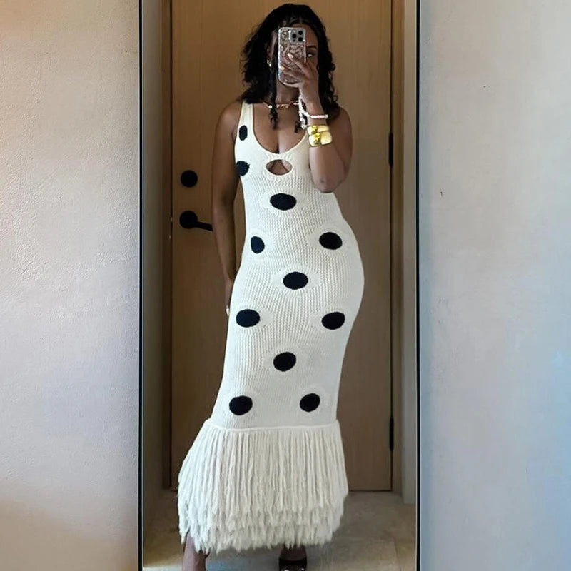 Knitted Tassel Splicing Maxi Dress