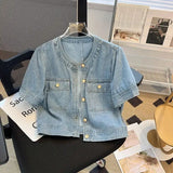 Women's Retro Cropped Short Sleeve Denim Jacket