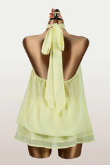 Women's High-Neck Sleeveless Layered Chiffon Mini Dress