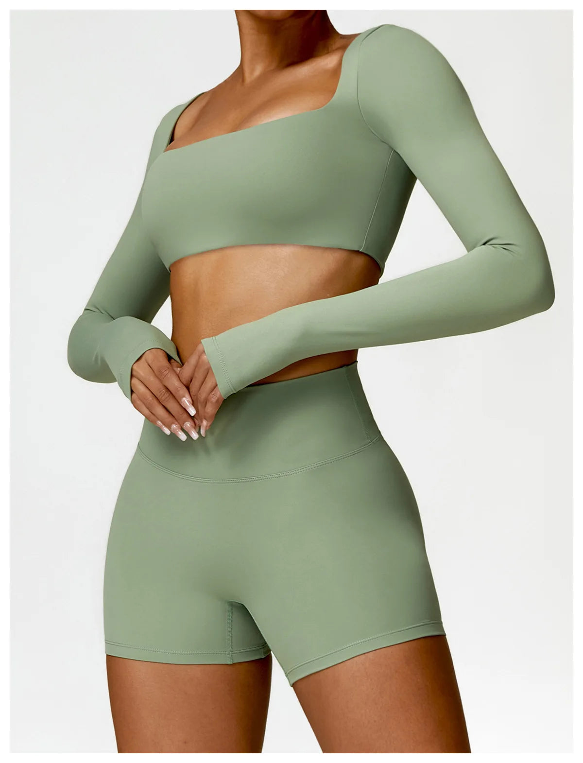 2-Piece Women's High-Waist Yoga Set – Seamless Long Sleeve Workout Suit