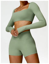 2-Piece Women's High-Waist Yoga Set – Seamless Long Sleeve Workout Suit