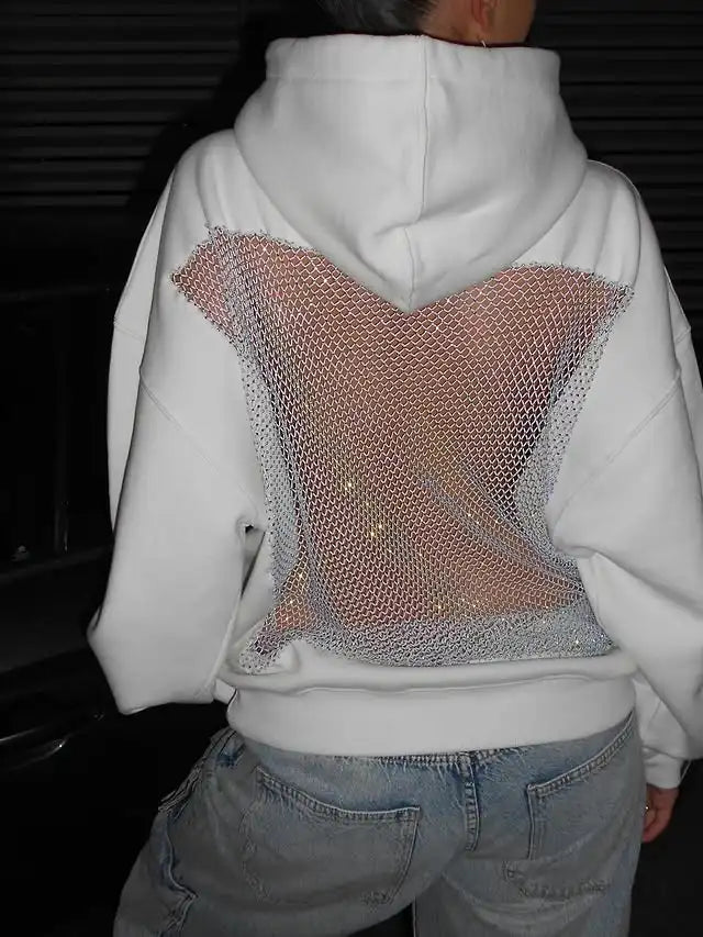 Women's Rhinestone Backless Oversized Hoodie