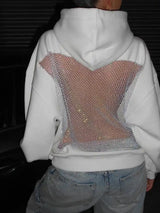 Women's Rhinestone Backless Oversized Hoodie