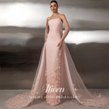 Pink Tulle Strapless Mermaid Evening Gown | Floral