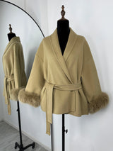 Elegant Fox Fur & Double-Sided Wool Coat