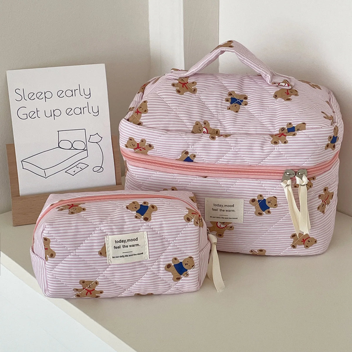Quilted Bear Floral Cosmetic Bag for Women & Girls