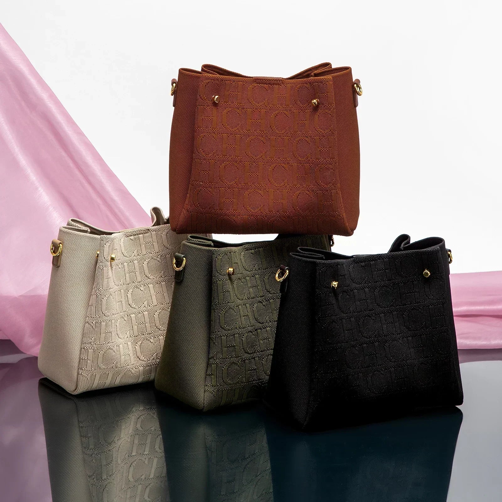CH New Jacquard Letter Women Bucket Bag Wide Printed Strap Crossbody Purse Large Capacity Ladies Casual Daily Handbag Gift