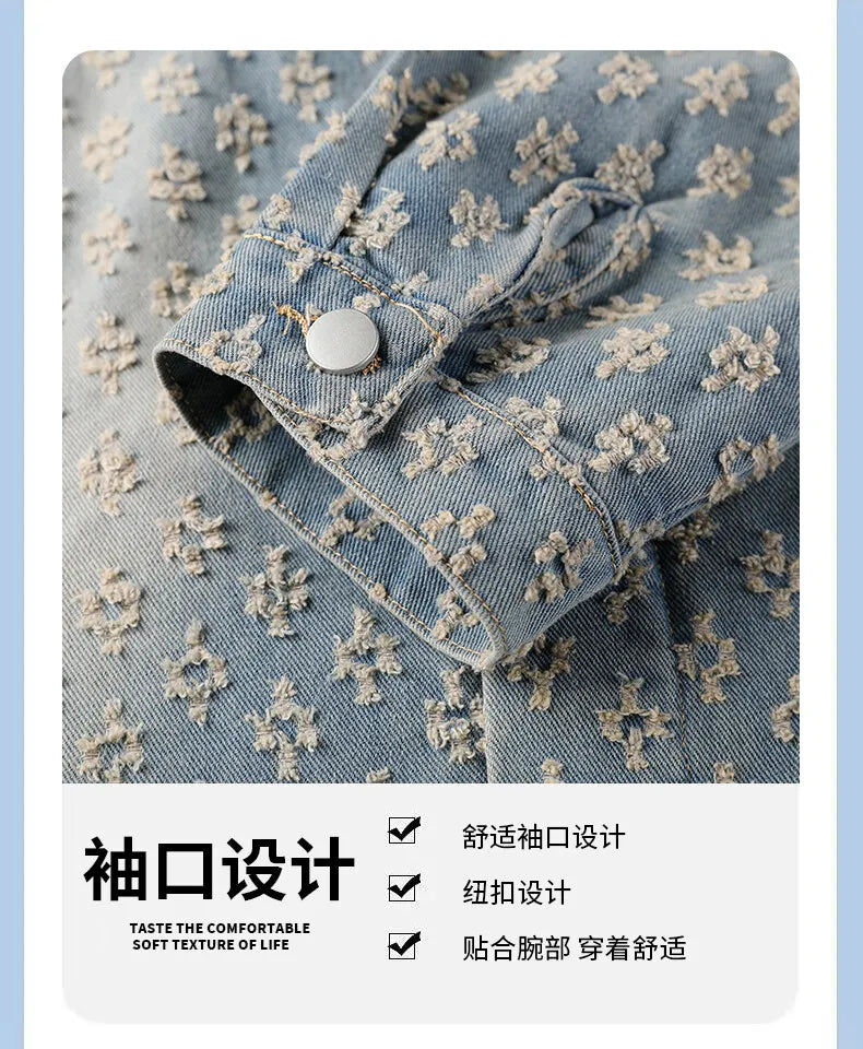 Autumn New Men's Denim Jacket Korean Stylish Luxury Clothing Handsome Casual American Streetwear Couple's Outerwear Denim Coats