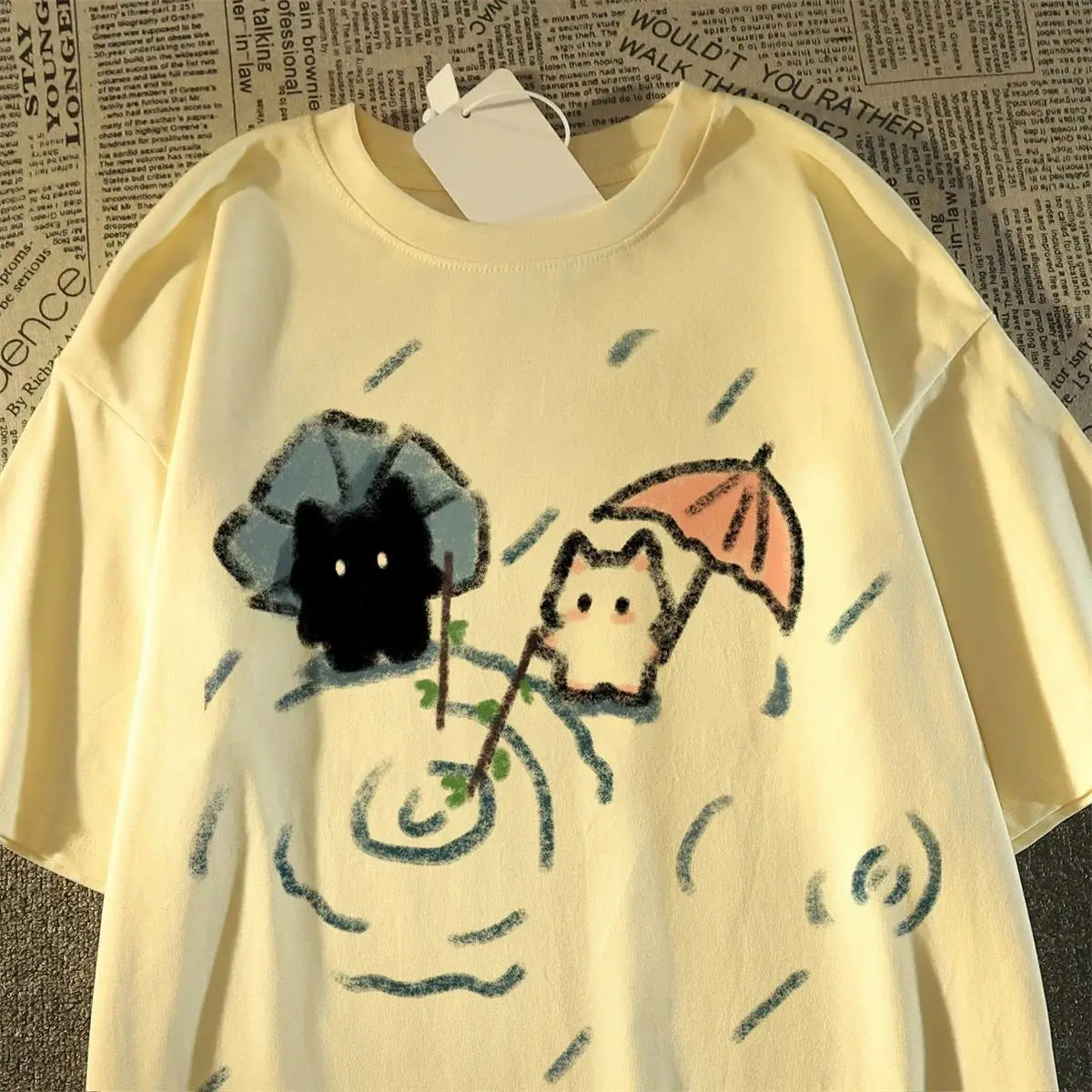 Whimsical Japanese Cat Graphic Tee – Women's Summer Top