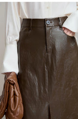 AMII Minimalist PU Leather Skirt for Women