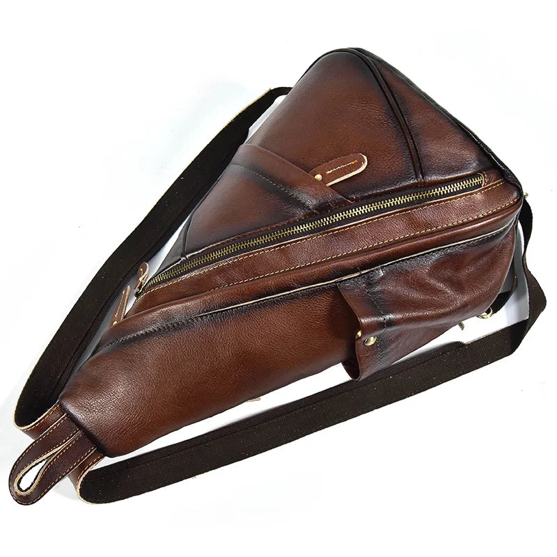 Single Shoulder Bagpack Genuine Leather Chest Bag Outdoor Riding Bag Chest Packs For Biker Men Male Sling Bags Cow Leather
