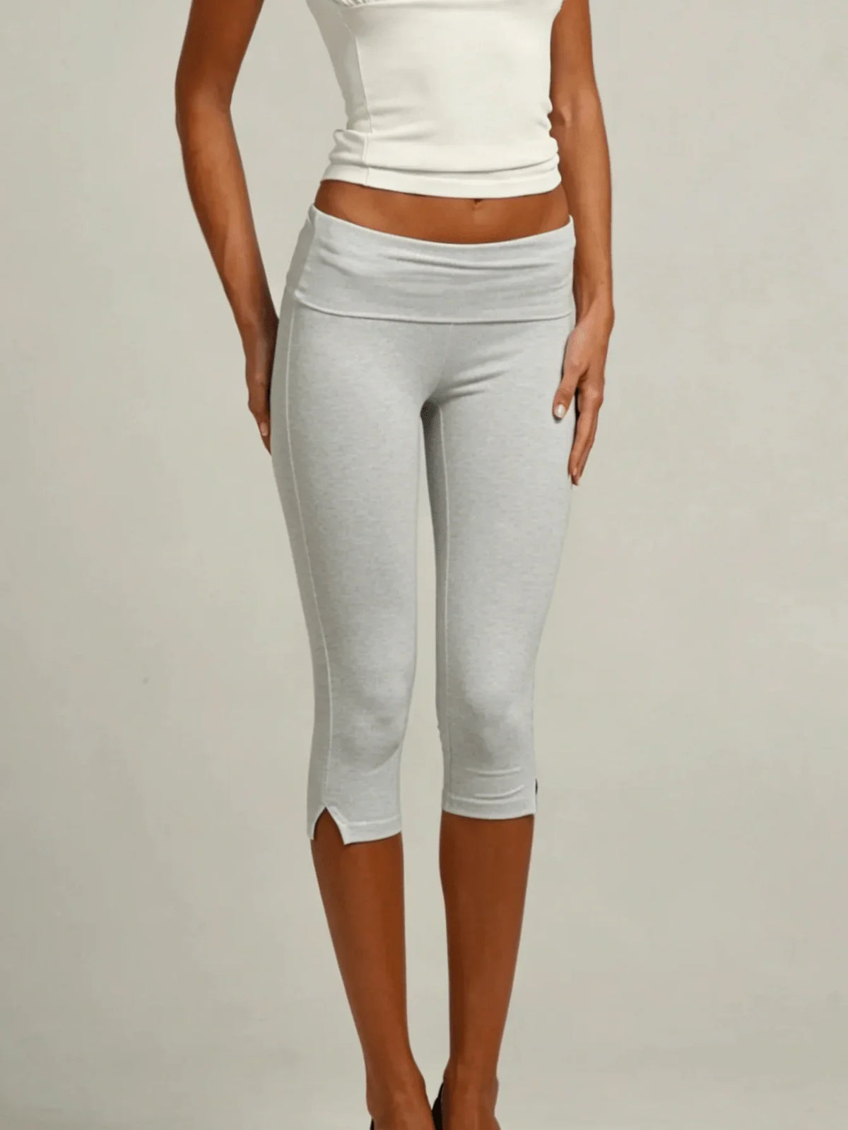 Women's Y2K Low-Rise Capri Leggings | Fold-Over Waistband
