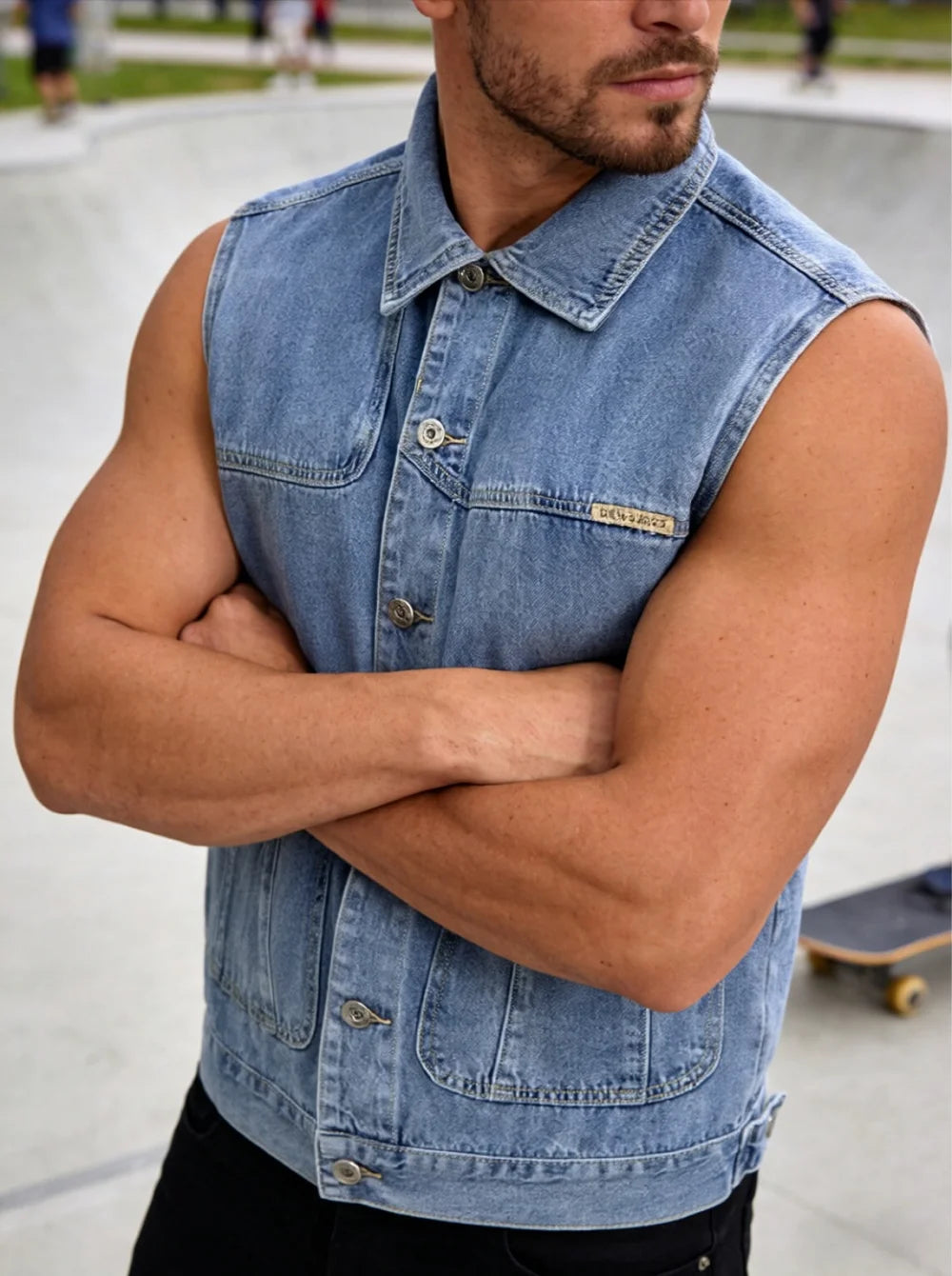 Vintage washed denim vest for men spring and autumn loose workwear sleeveless vest street style versatile layering jacket