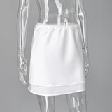 Linad White Satin Layered Lace Mini Skirt