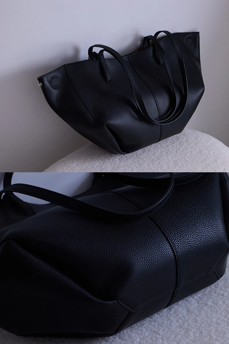 2025 leather shoulder bag versatile niche handbag, top layer cowhide commuting high-end feeling, large capacity tote bag for wom