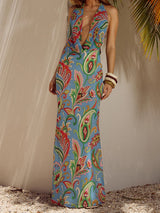 Floral V-Neck Sleeveless Maxi Dress