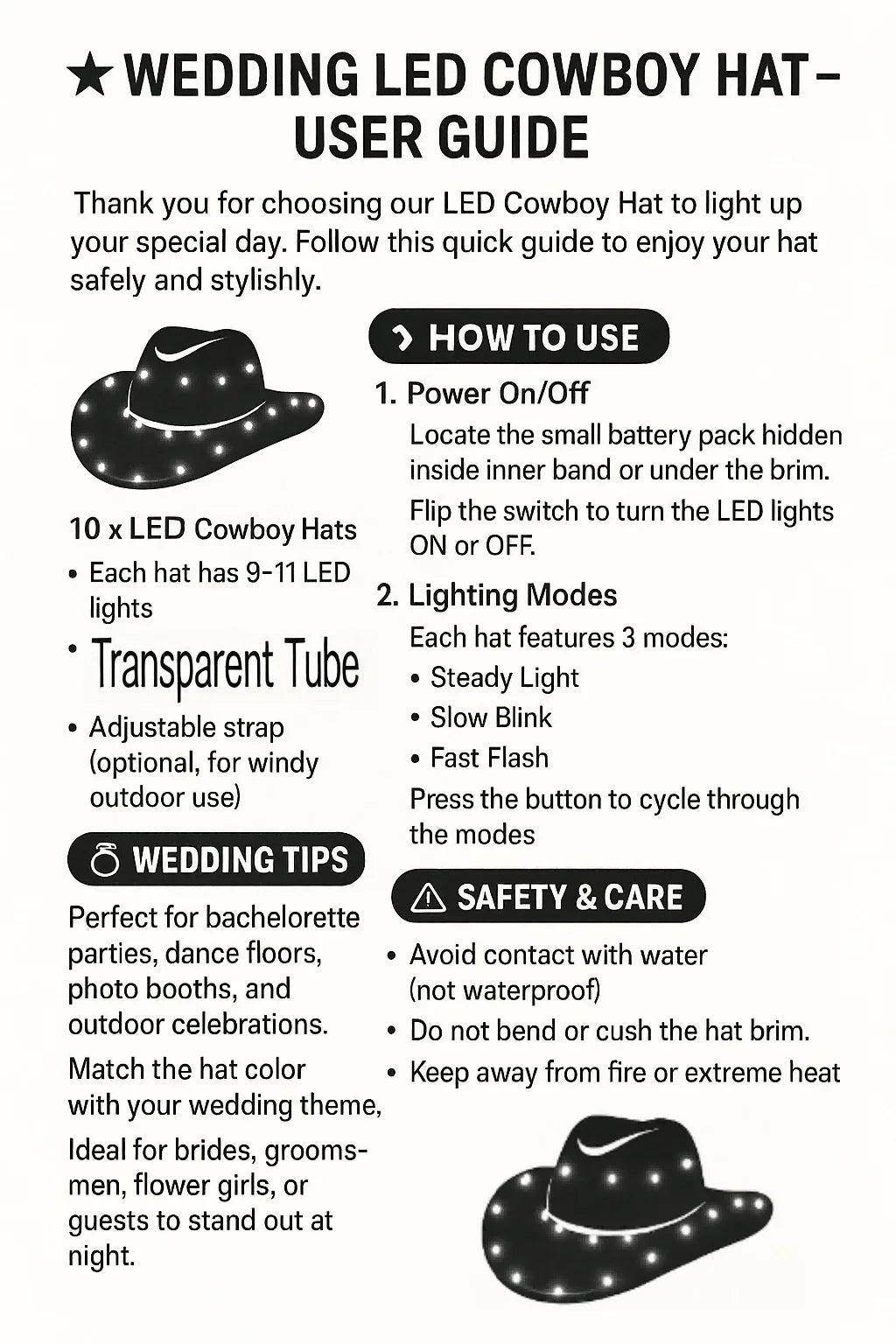 LED Light-Up Cowboy Hats – Glitter Party Pack