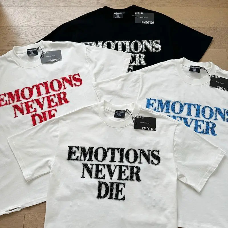 MIXED EMOTION Oversized Cotton Rhinestone T-Shirt