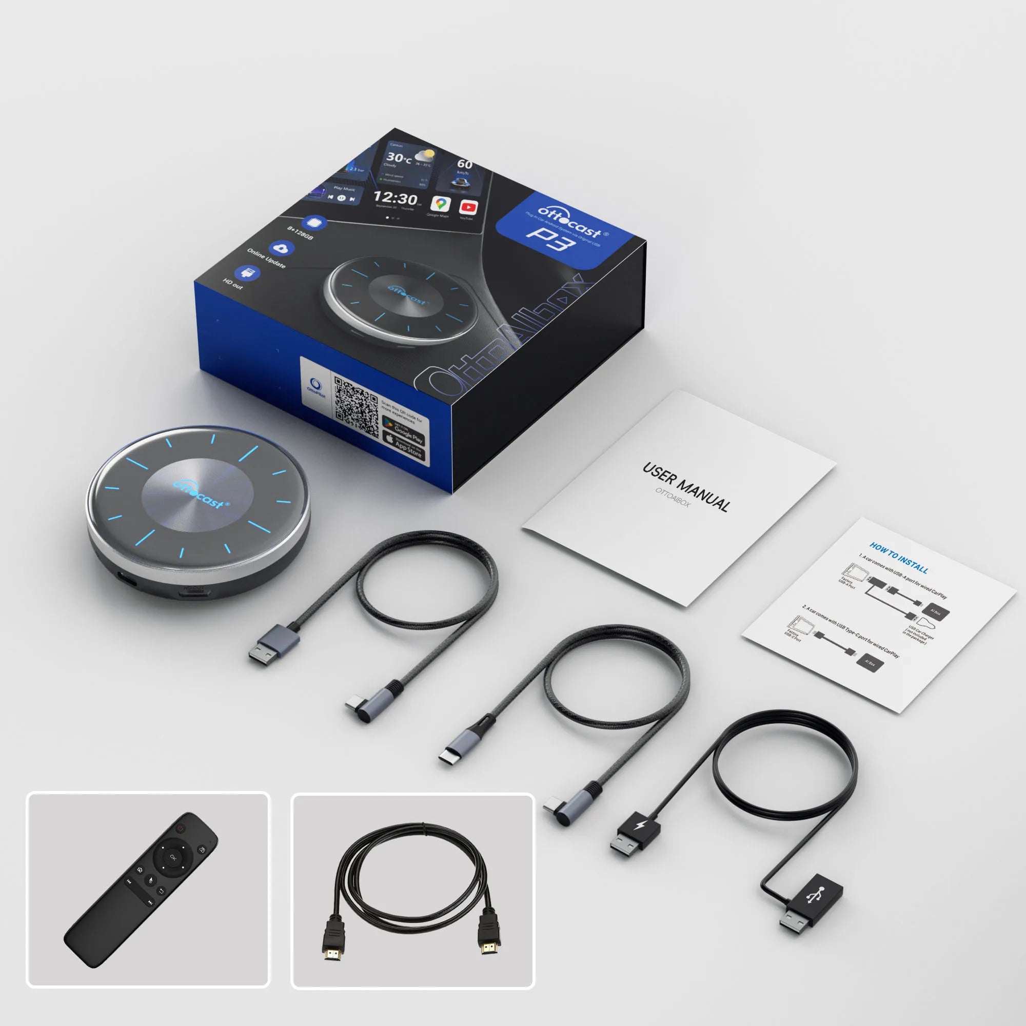 OTTOCAST P3 CarPlay AI Box – Wireless Android Auto & Smart TV