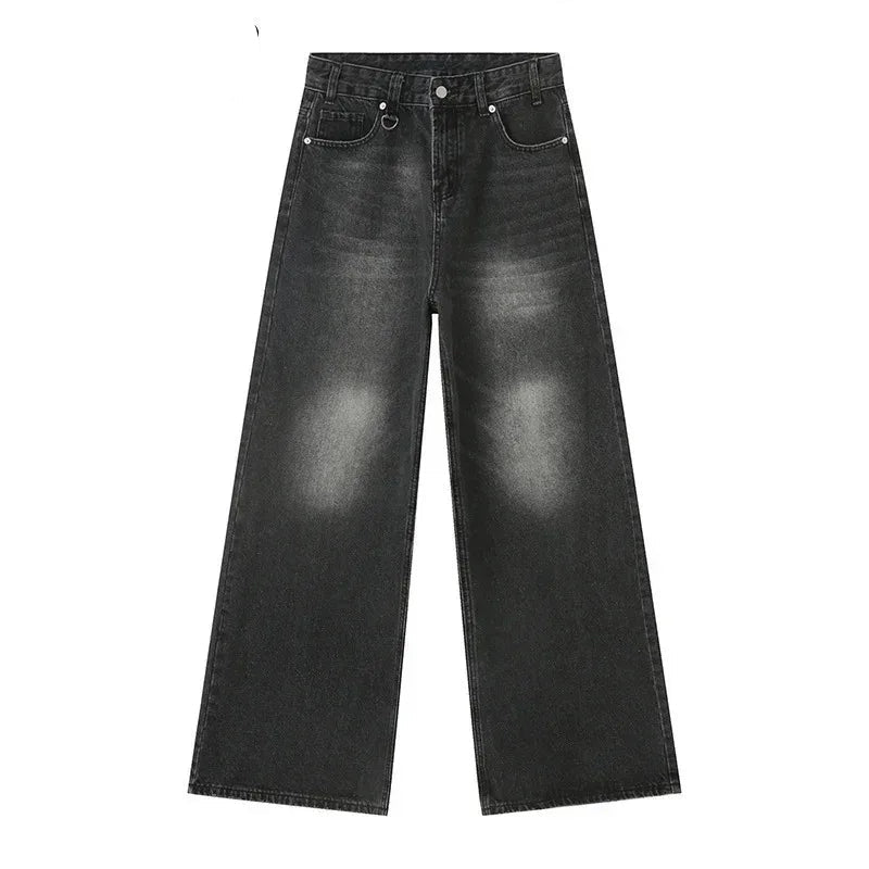 Retro Washed Wide-Leg Denim Trousers