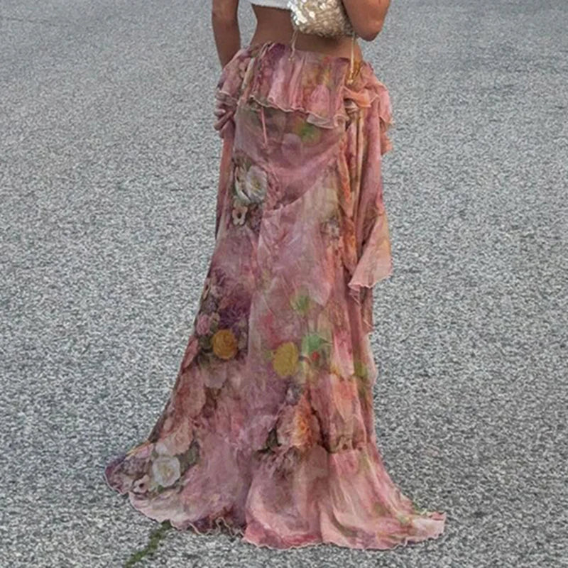 Y2K Floral Lace Long Skirt – Boho Beach & Party Style