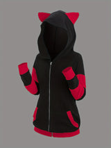 Women's Cat Ear Colorblock Zip-Up Hoodie