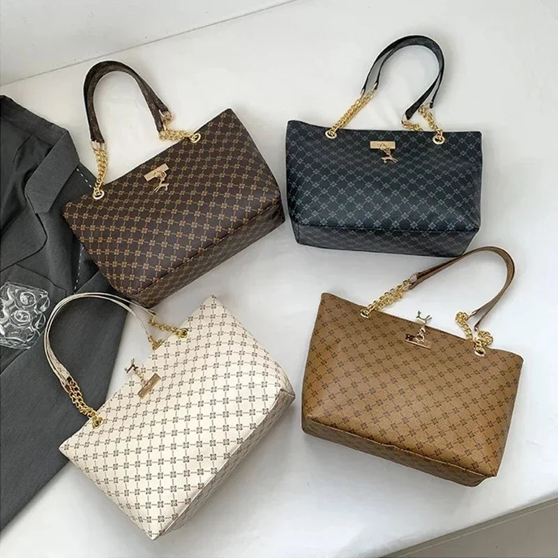 Women's Geometric PU Leather Tote Bag – Large Capacity Shoulder Bag