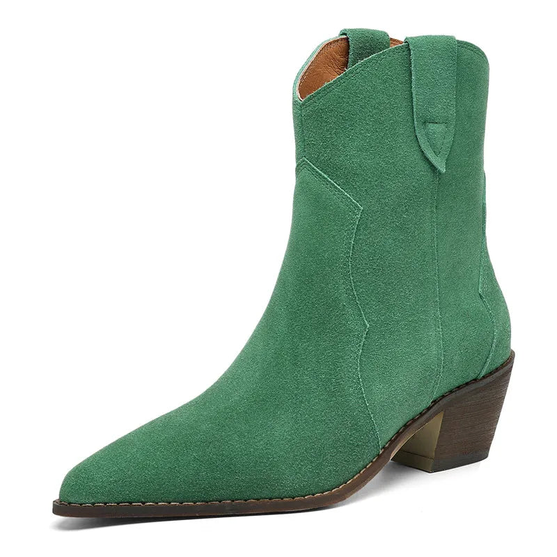 MORAZORA Size 34-44 Cow Suede Leather Western Boots Women Autumn Winter Cowboy Boots Handmade Ankle Boots For Women Shoes