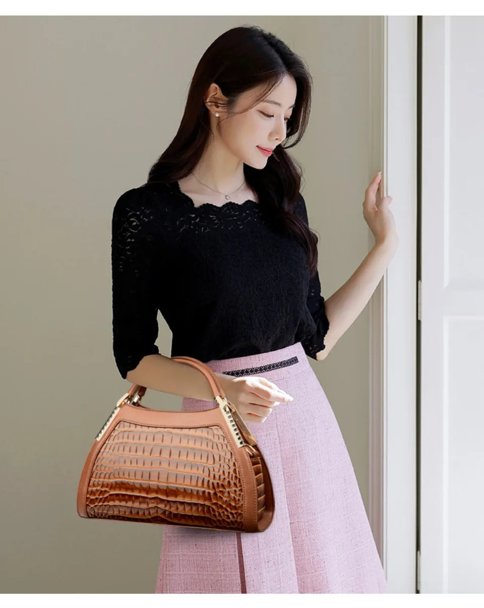Alligator Patent Leather Shoulder Crossbody Hand Bags for Women Brand Luxury Handbags Women Bags Designer Hobos Two Layers Sac