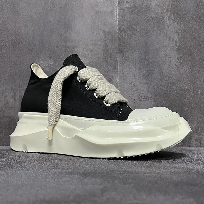Men's Platform Heels Shoes Leather Women Canvas Luxury Jumbo Lace Up High Street Autumn Flats Black Sneakers