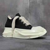 Men's Platform Heels Shoes Leather Women Canvas Luxury Jumbo Lace Up High Street Autumn Flats Black Sneakers