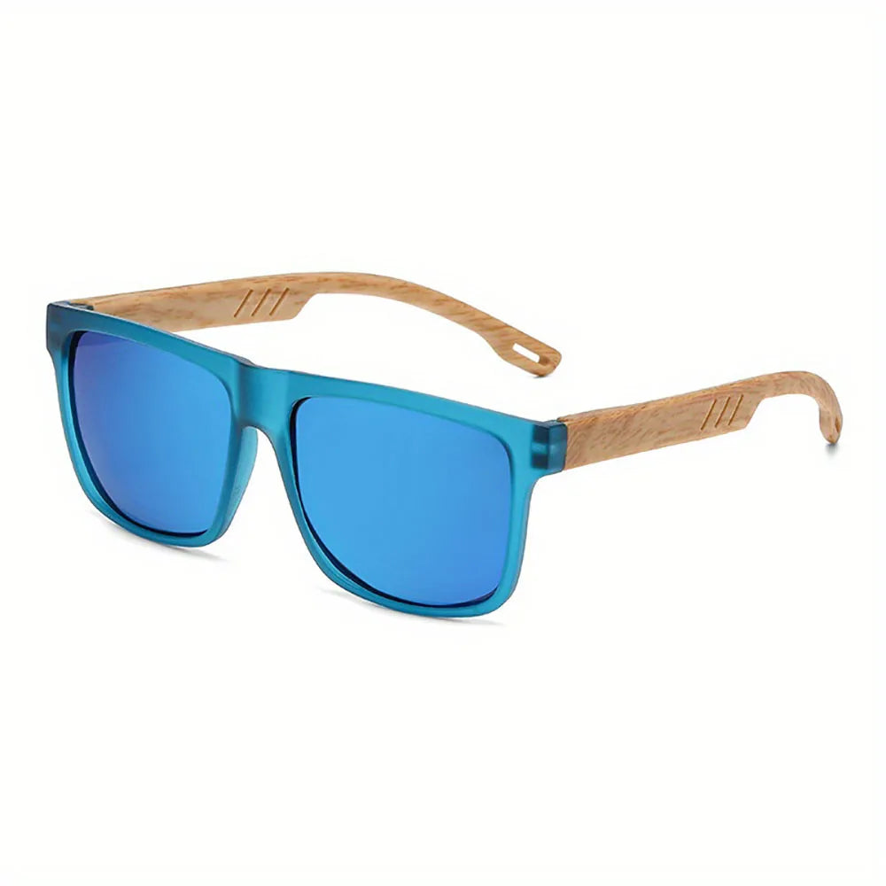 Square Wood-Grain Sunglasses – UV400 & Spring Hinges