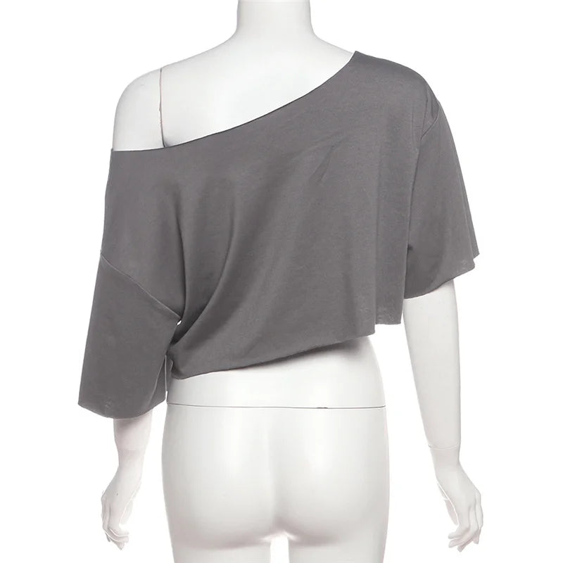 KSylCue Letter Print Off-Shoulder Crop Top