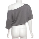 KSylCue Letter Print Off-Shoulder Crop Top