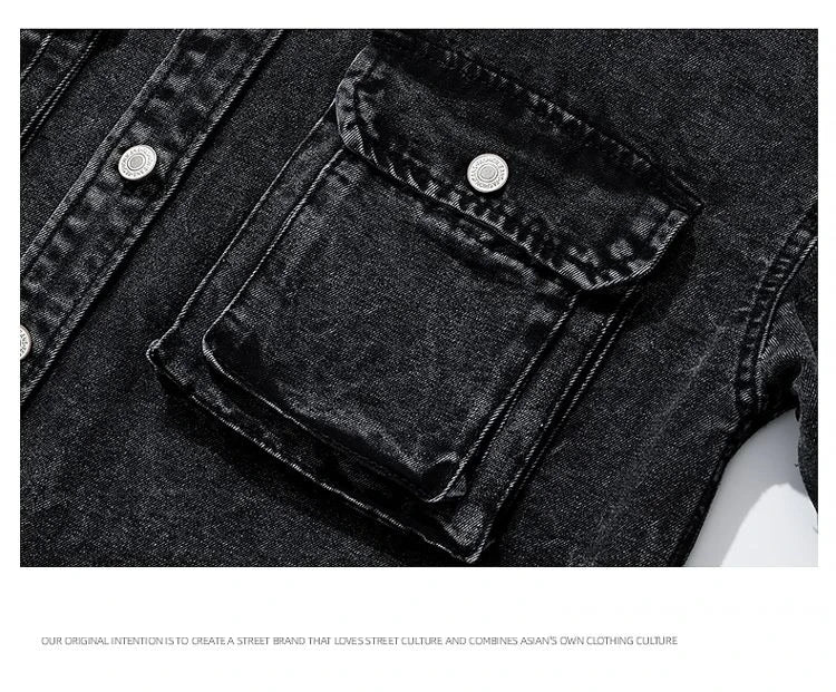 Men Fashion Denim Jackets Coats Loose Fit Pockets Solid Turn Down Collar Full Sleeve Regular Jacket Spring 2025 Causal Clothing